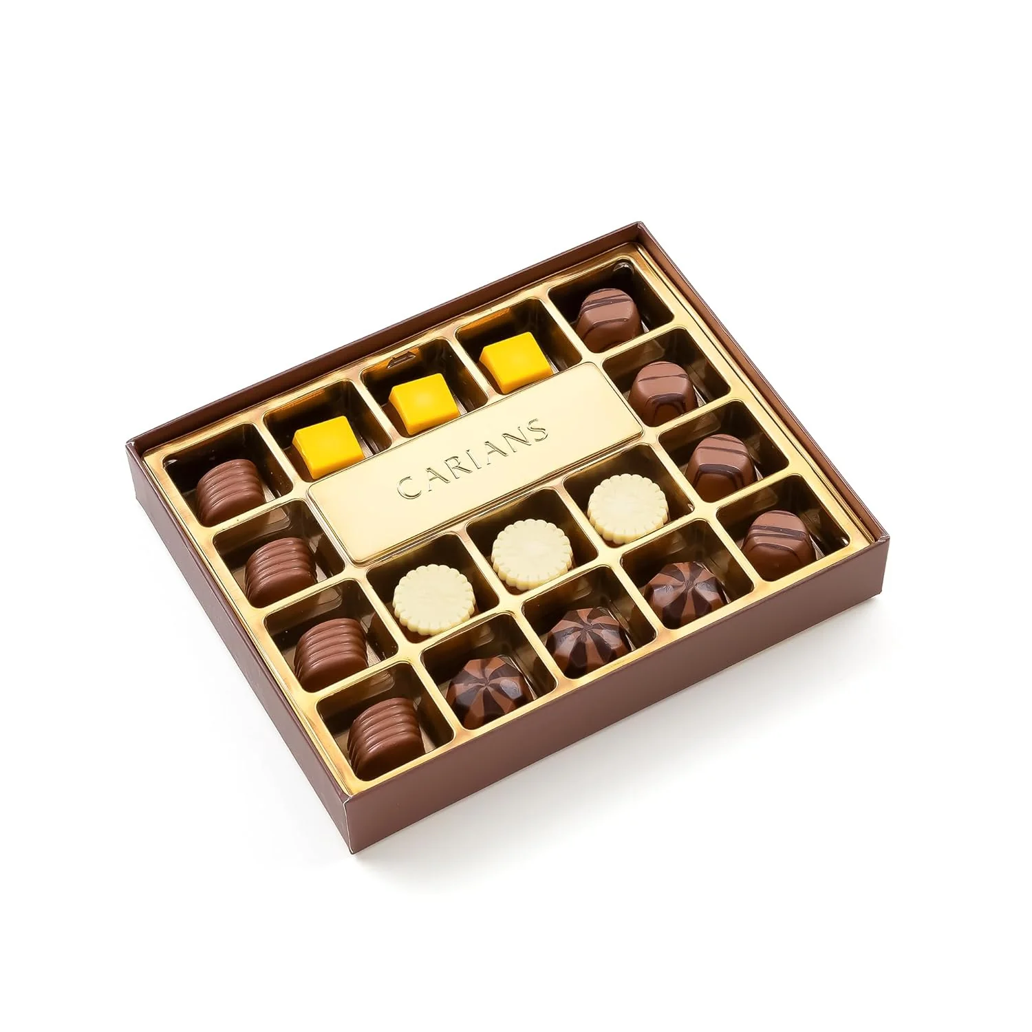 Carians Assorted Chocolate Gold Gift Box, Brown Ribbon - Image 3